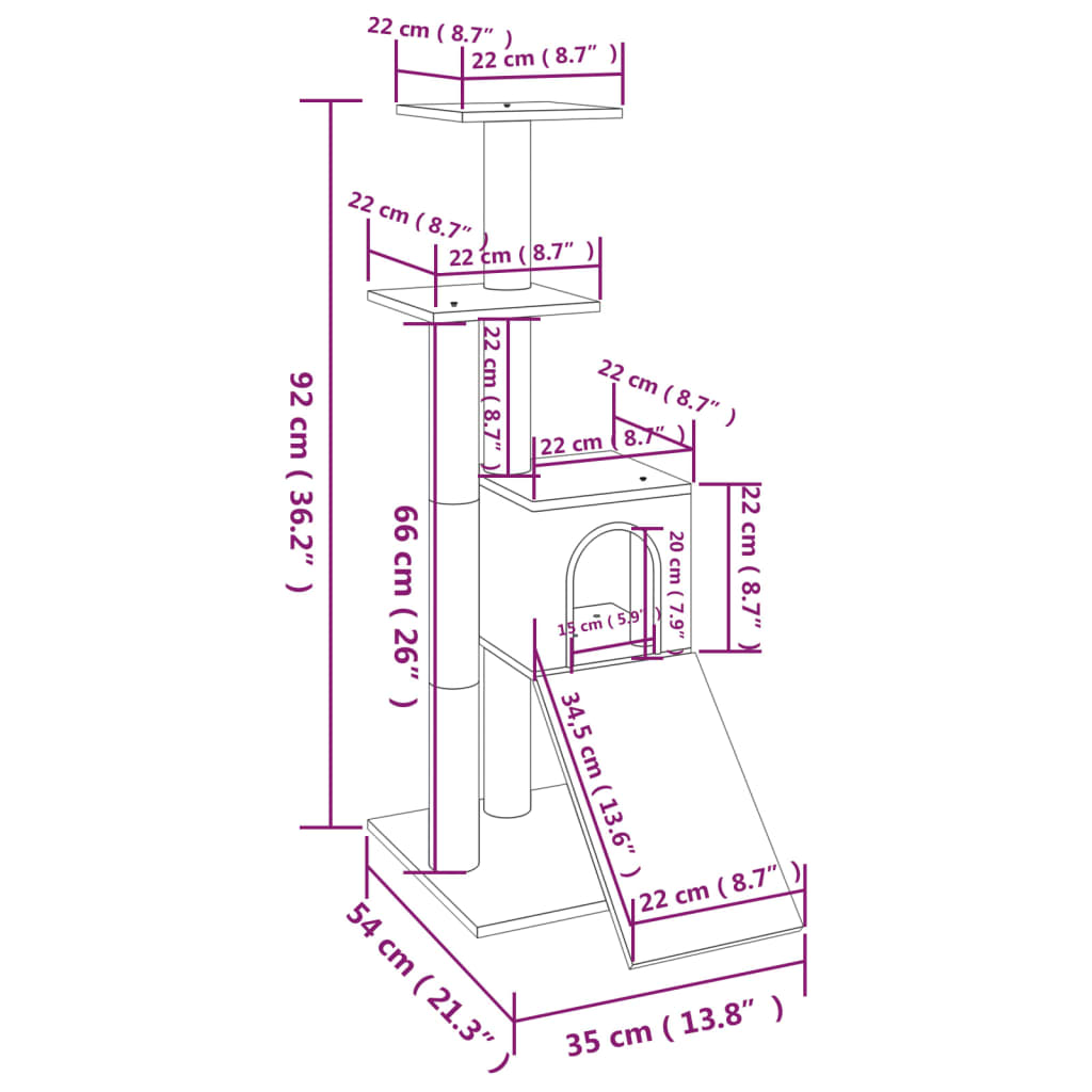 Cat furniture with sisal scratching posts 92 cm dark gray