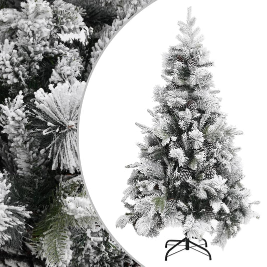 Christmas tree with pine cones and snow 195 cm PVC and PE
