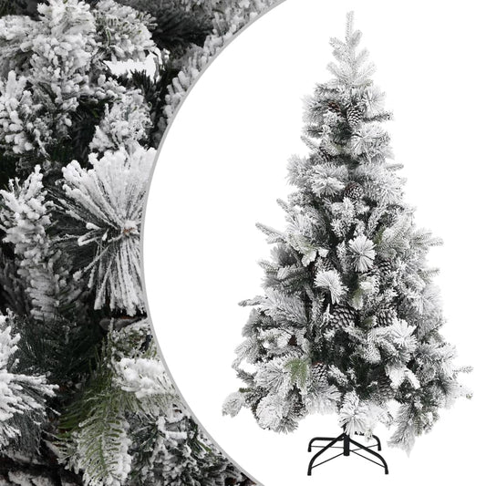 Christmas tree with pine cones and snow 225 cm PVC and PE
