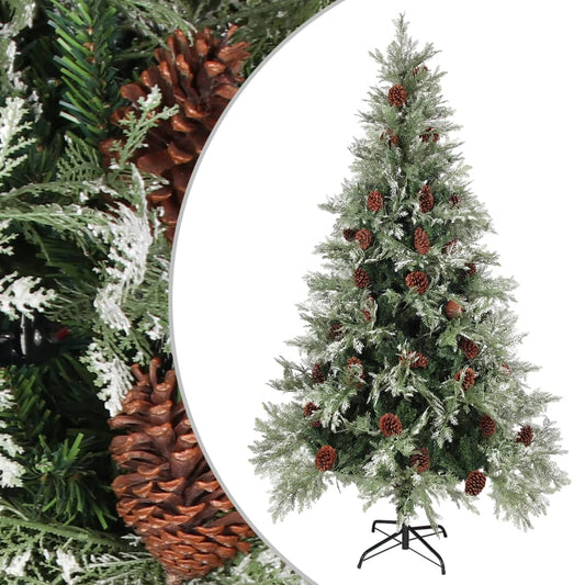 Christmas tree with pine cones 195 cm PVC and PE green and white