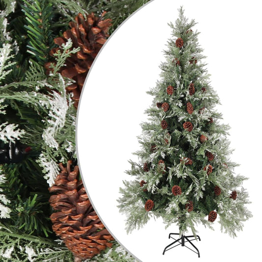 Christmas tree with pine cones 225 cm PVC and PE green and white