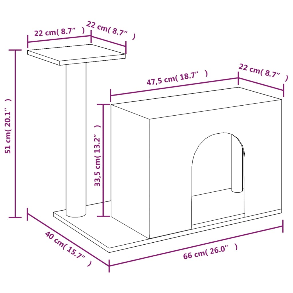 Cat furniture with sisal scratching post 51 cm dark gray