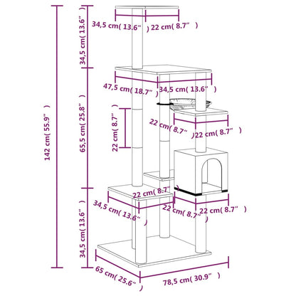 Cat furniture with sisal scratching posts 142 cm cream-colored