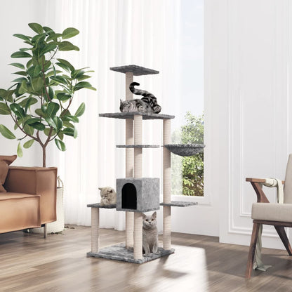 Cat furniture with sisal scratching posts 142 cm light gray