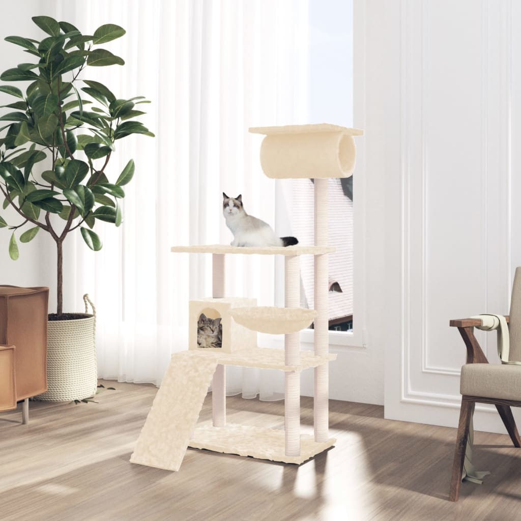 Cat furniture with sisal scratching posts 131 cm cream-colored