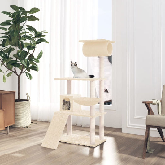 Cat furniture with sisal scratching posts 131 cm cream-colored