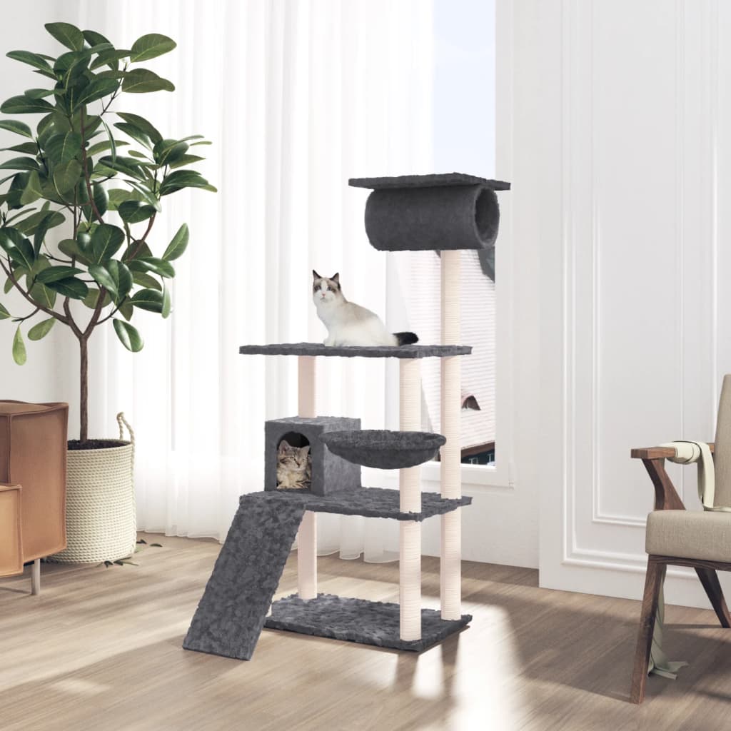 Cat furniture with sisal scratching posts 131 cm dark gray