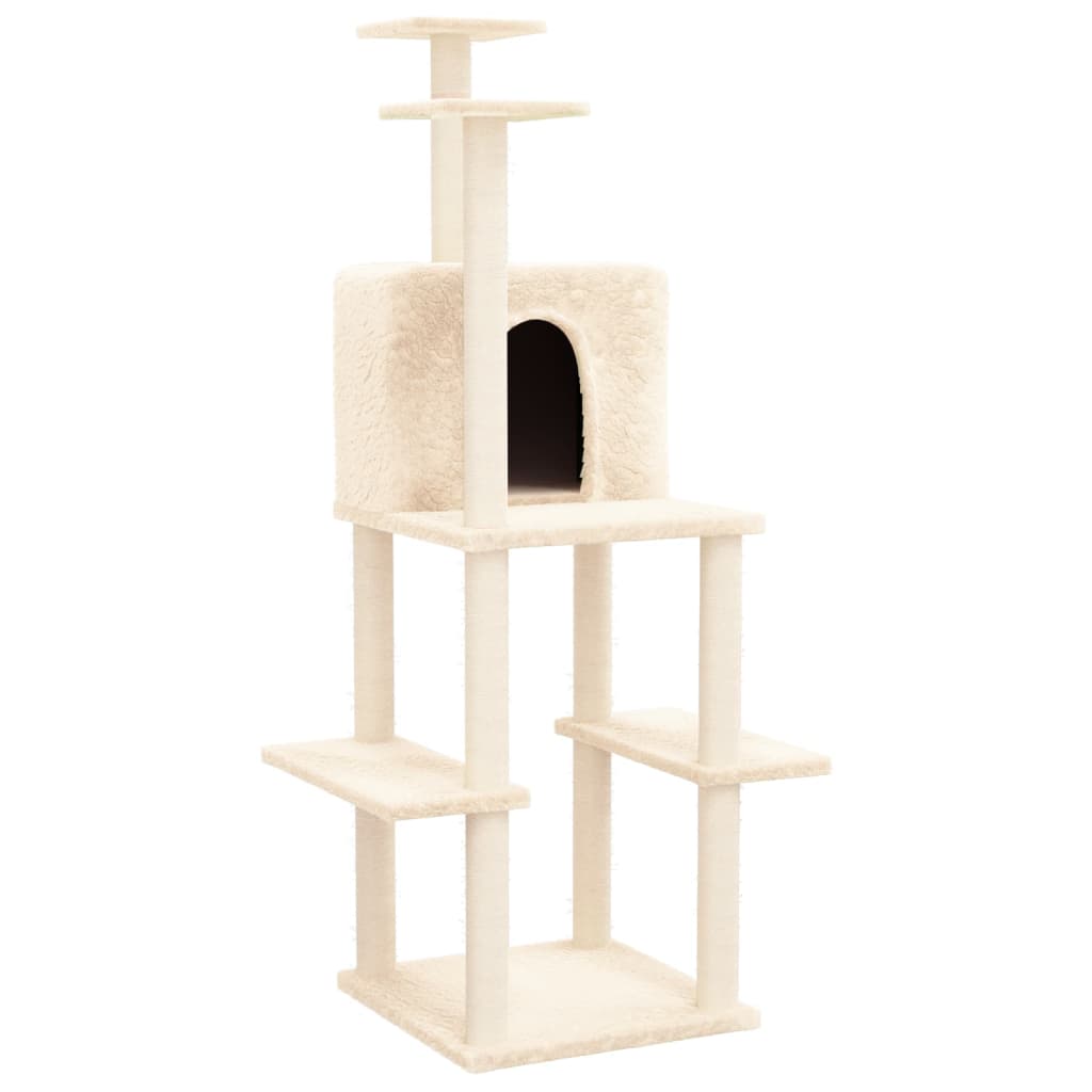 Cat furniture with sisal scratching posts 144.5 cm cream-colored