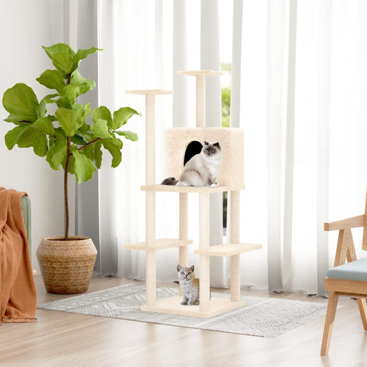 Cat furniture with sisal scratching posts 144.5 cm cream-colored