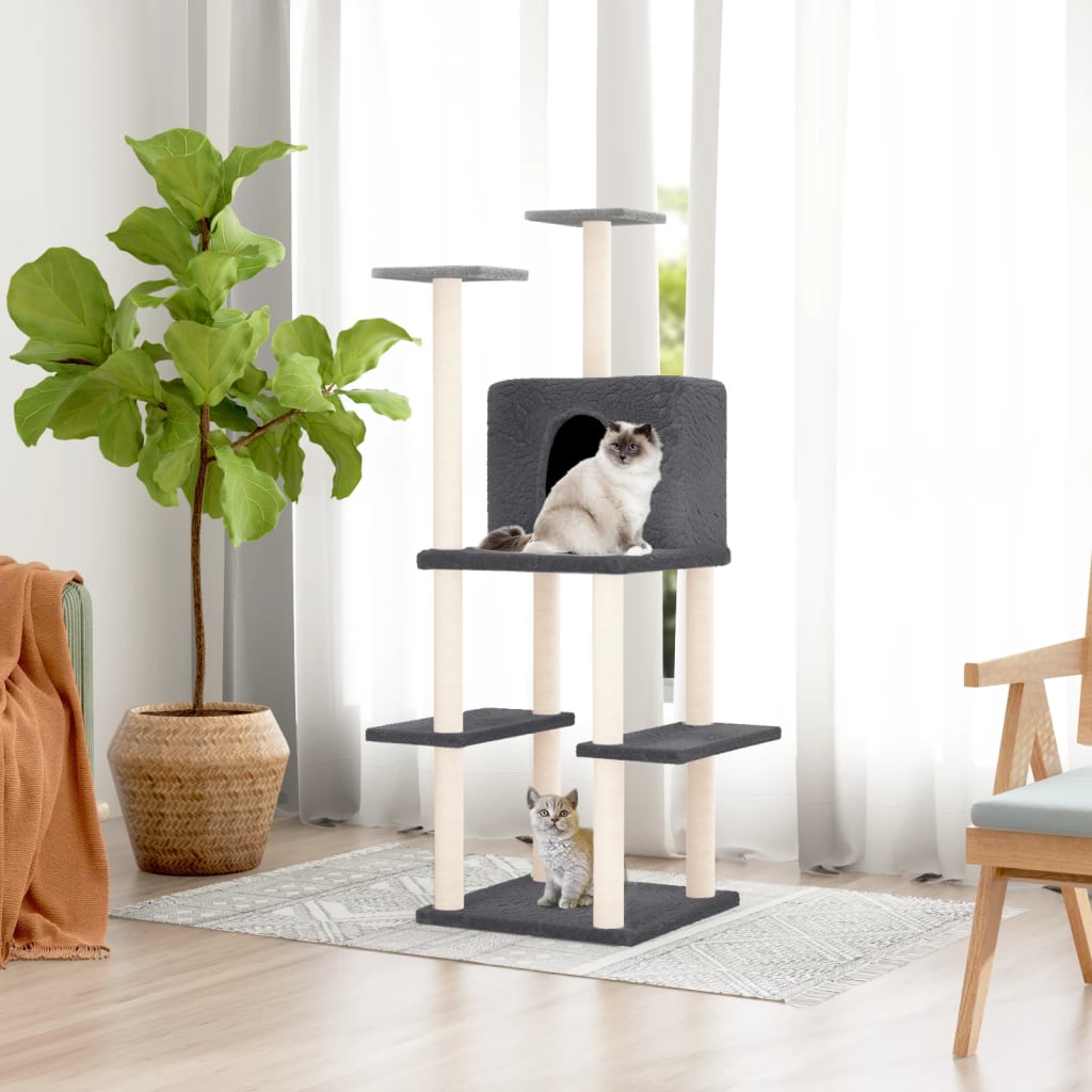 Cat furniture with sisal scratching posts 144.5 cm dark gray