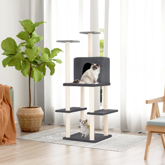 Cat furniture with sisal scratching posts 144.5 cm dark gray