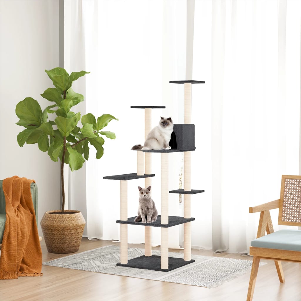 Cat furniture with sisal scratching posts 153 cm dark gray