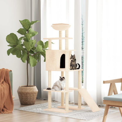 Cat furniture with sisal scratching posts 166 cm cream-colored