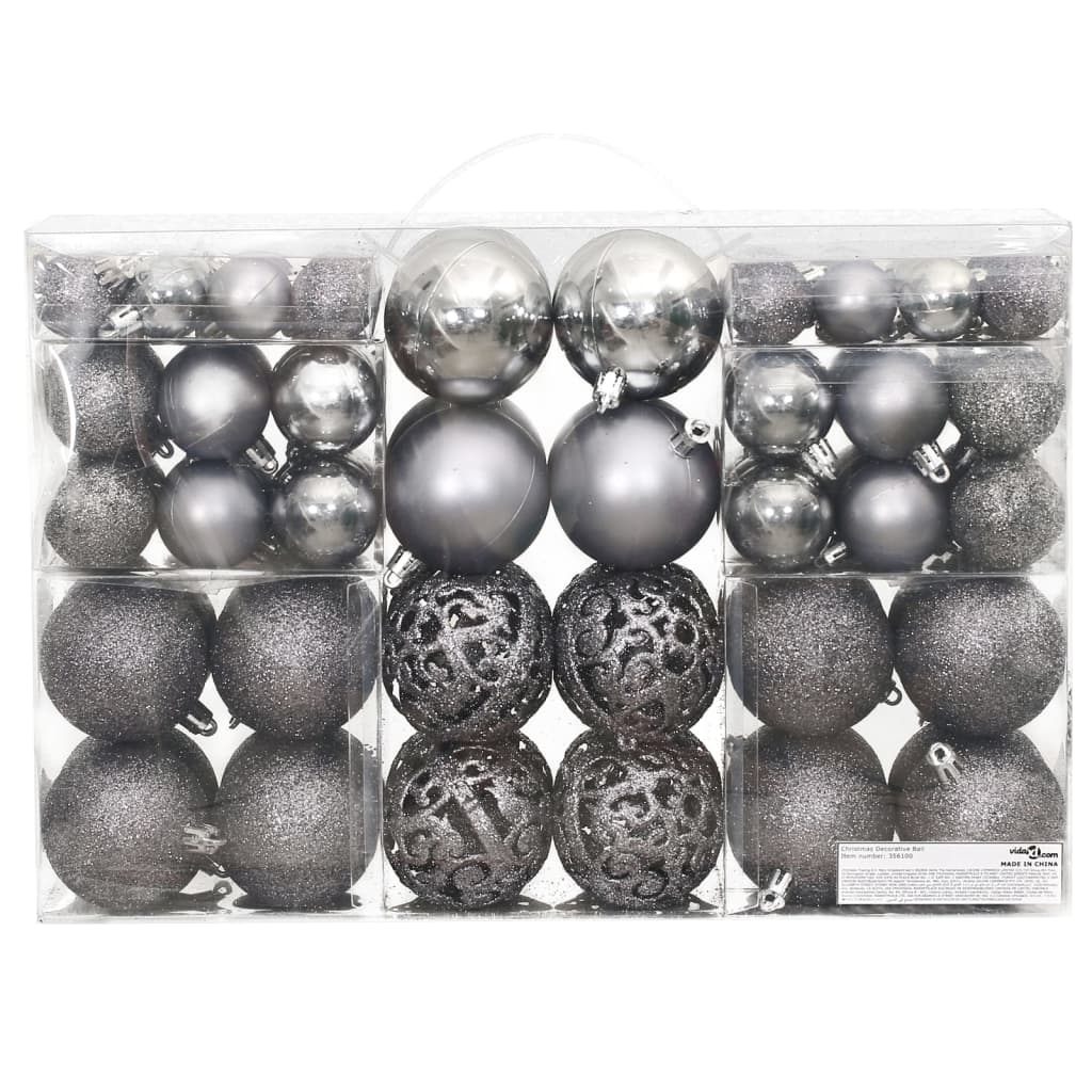 Kerstballen 100 st 3/4/6 cm grijs