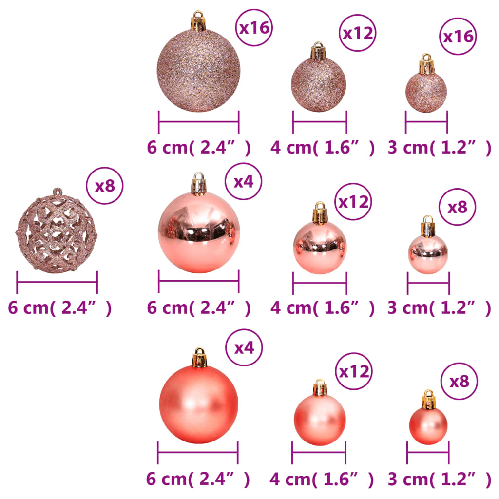 Kerstballen 100 st 3/4/6 cm roze en rosé