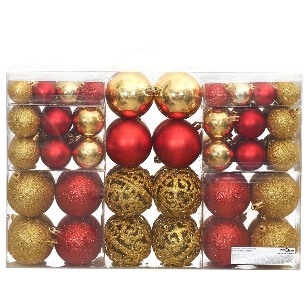 Kerstballen 100 st 3/4/6 cm goudkleurig en wijnrood