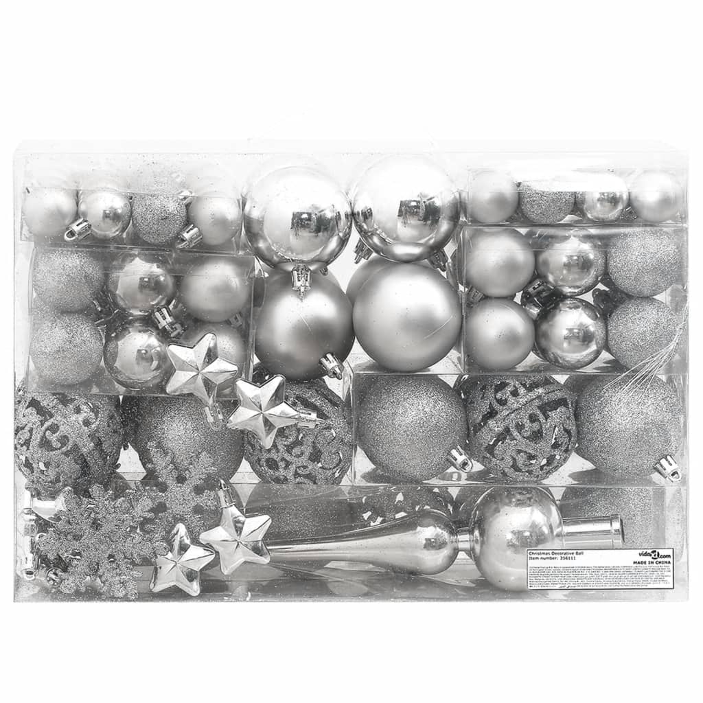 111-delige Kerstballenset polystyreen zilverkleurig