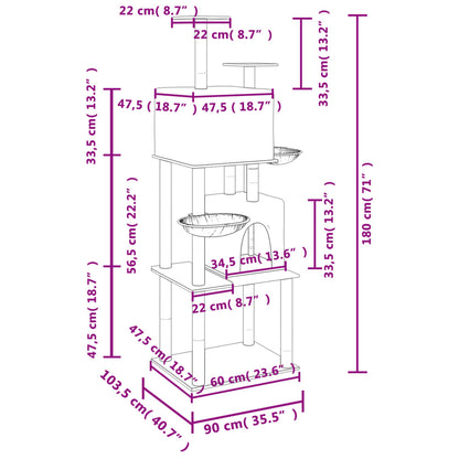 Cat furniture with sisal scratching posts 180 cm light gray