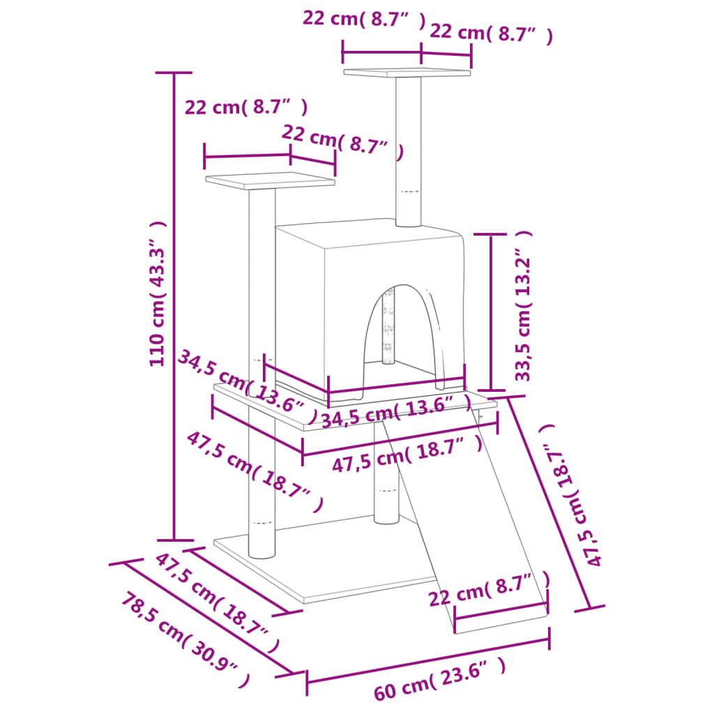 Cat furniture with sisal scratching posts 110 cm cream-colored
