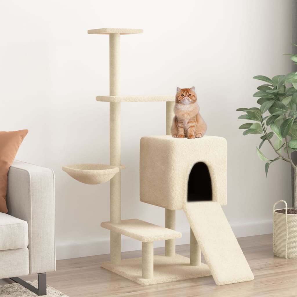 Cat furniture with sisal scratching posts 130.5 cm cream-colored