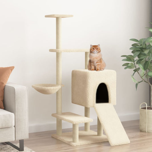 Cat furniture with sisal scratching posts 130.5 cm cream-colored