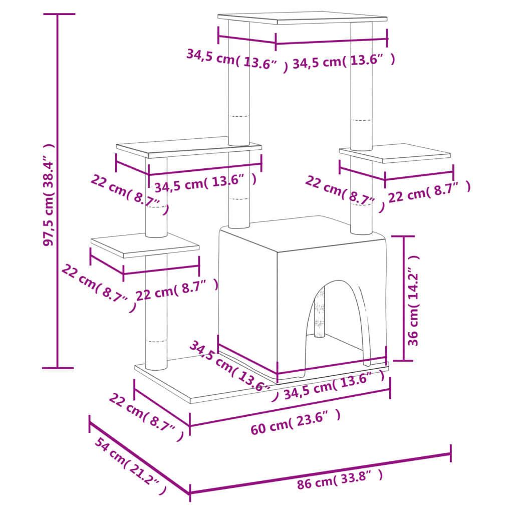 Cat furniture with sisal scratching posts 97.5 cm dark gray