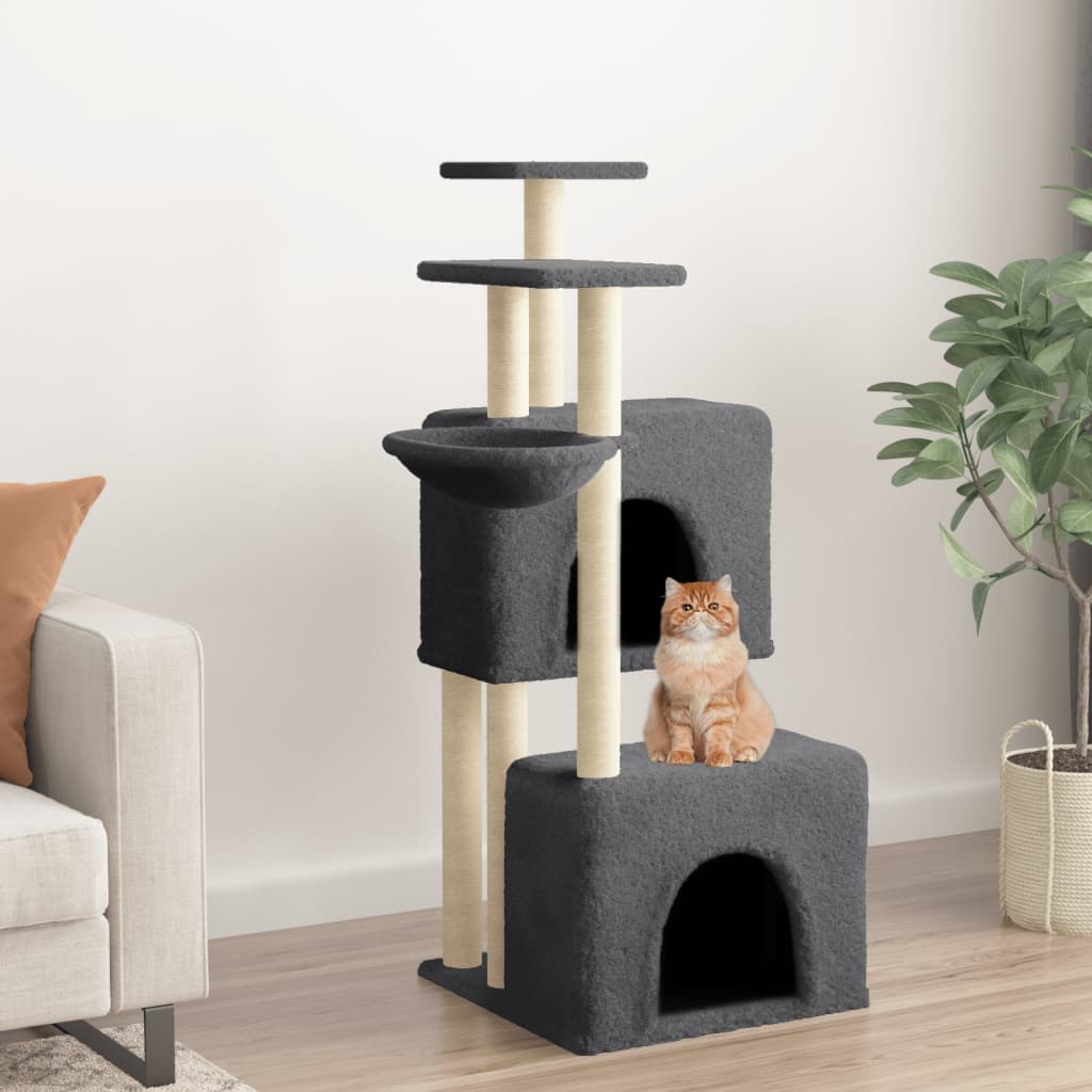 Cat furniture with sisal scratching posts 122 cm dark gray