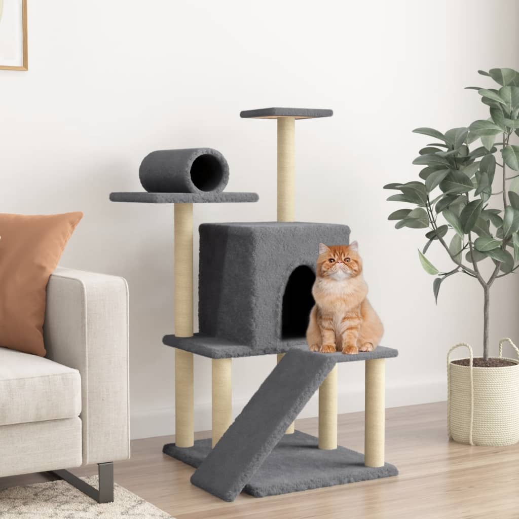 Cat furniture with sisal scratching posts 110.5 cm dark gray