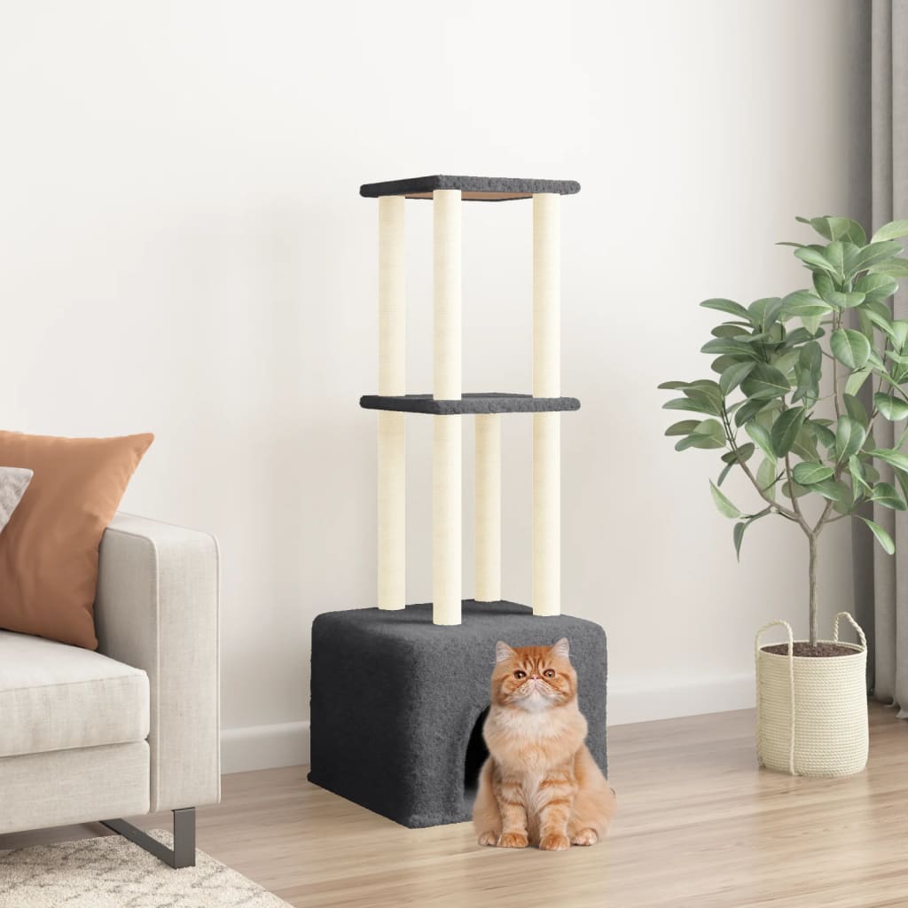 Cat furniture with sisal scratching posts 133.5 cm dark gray