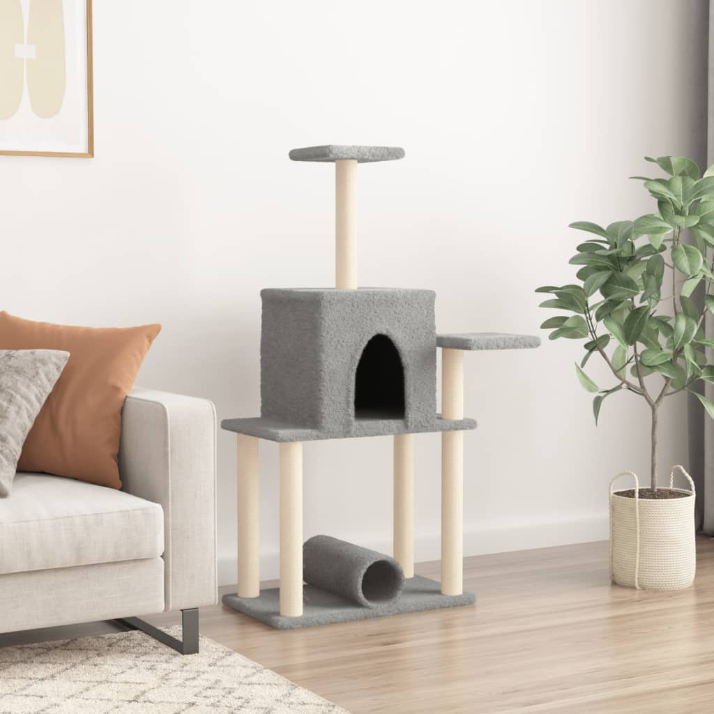 Cat furniture with sisal scratching posts 122 cm light gray