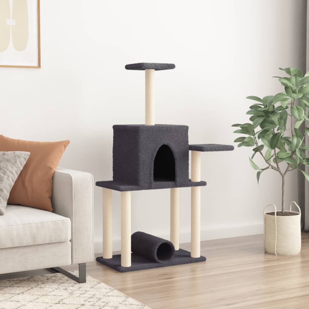 Cat furniture with sisal scratching posts 122 cm dark gray