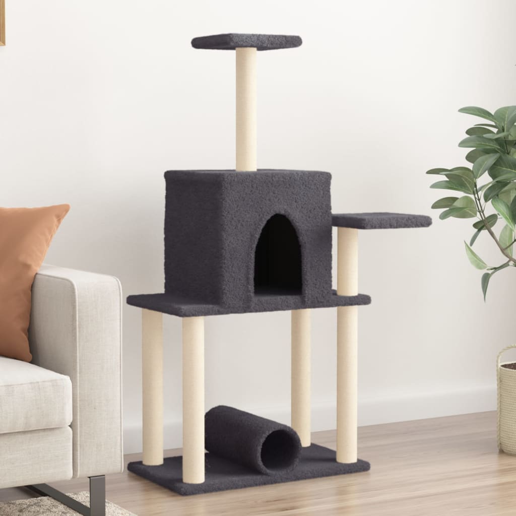 Cat furniture with sisal scratching posts 122 cm dark gray