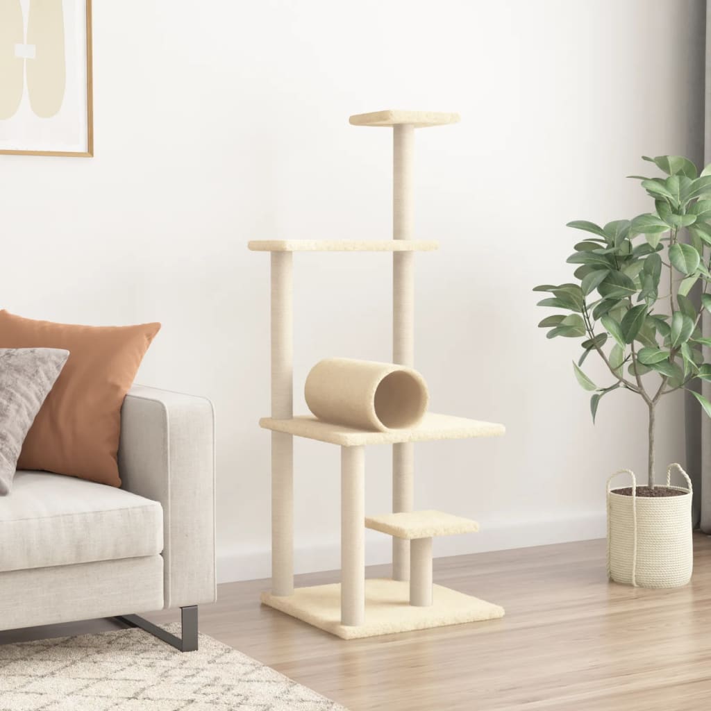 Cat furniture with sisal scratching posts 136 cm cream-colored