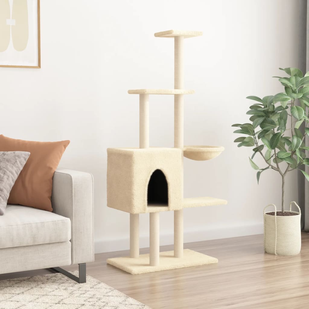 Cat furniture with sisal scratching posts 145 cm cream-colored