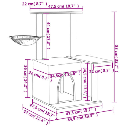 Cat furniture with sisal scratching posts 83 cm dark gray