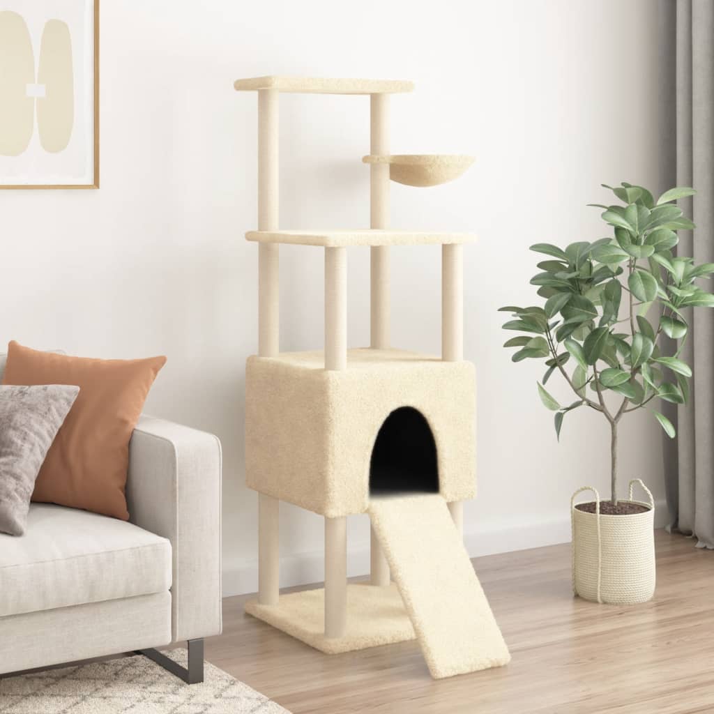 Cat furniture with sisal scratching posts 153 cm cream-colored