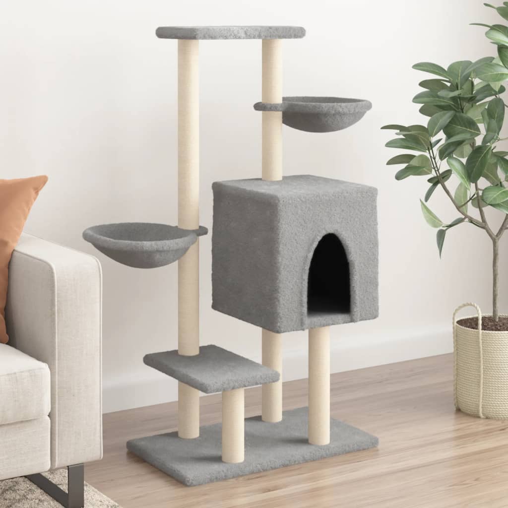 Cat furniture with sisal scratching posts 117 cm light gray
