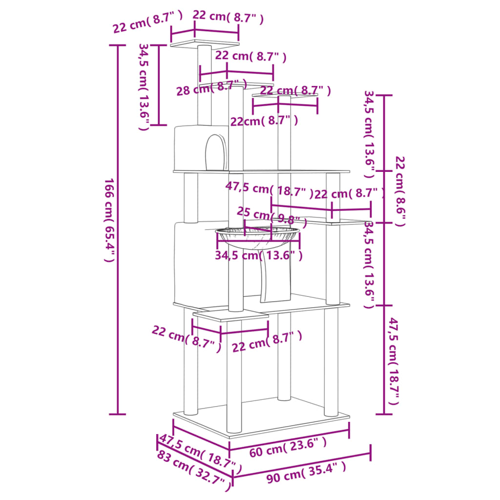 Cat furniture with sisal scratching posts 166 cm light gray