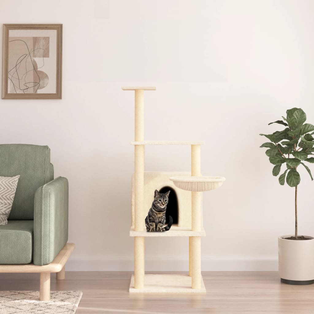 Cat furniture with sisal scratching posts 132 cm cream-colored