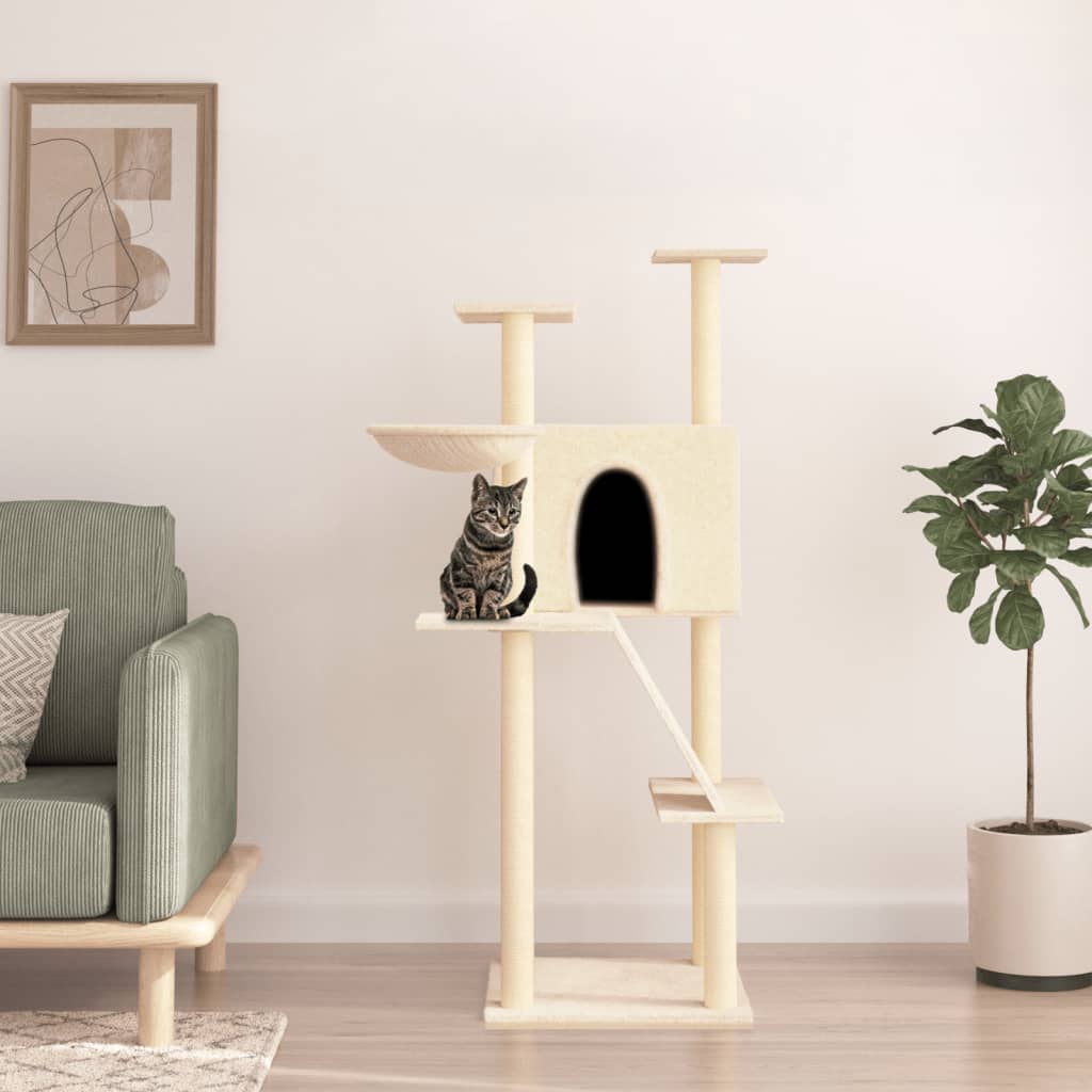 Cat furniture with sisal scratching posts 143 cm cream-colored
