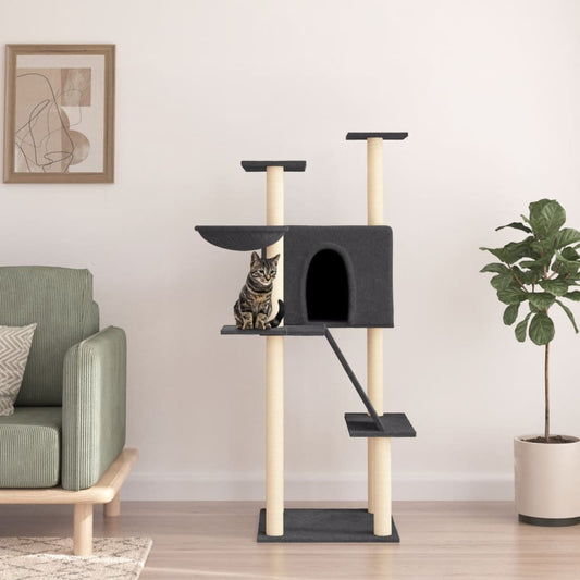 Cat furniture with sisal scratching posts 143 cm dark gray