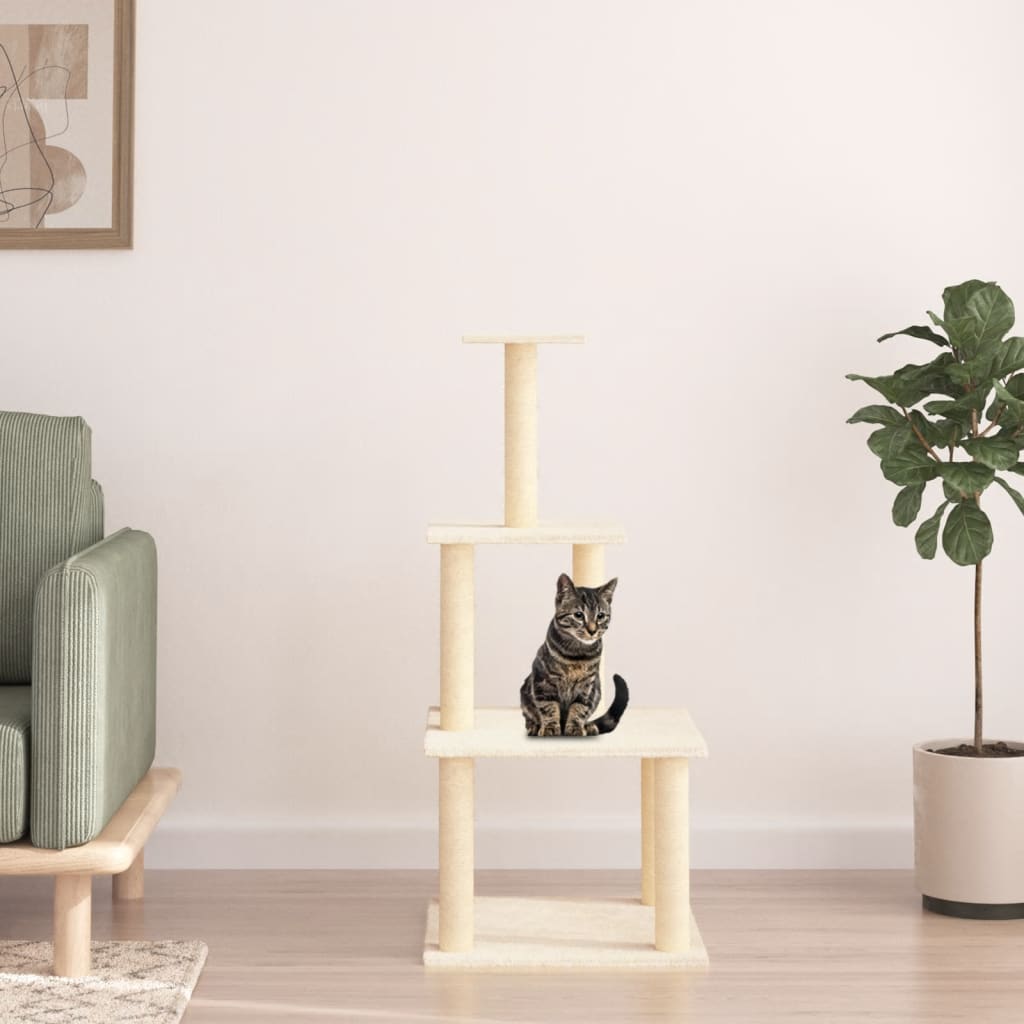 Cat furniture with sisal scratching posts 111 cm cream-colored