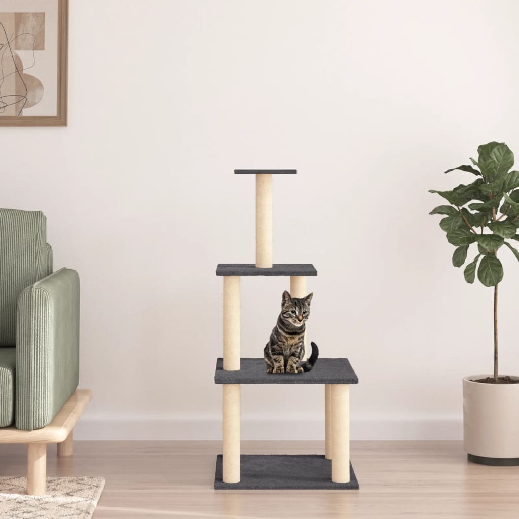 Cat furniture with sisal scratching posts 111 cm dark gray