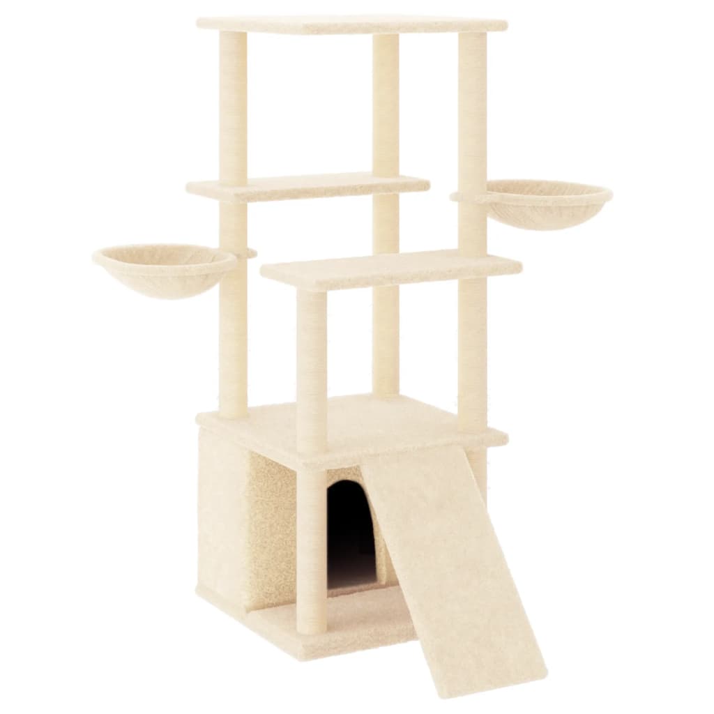 Cat furniture with sisal scratching posts 133 cm cream-colored