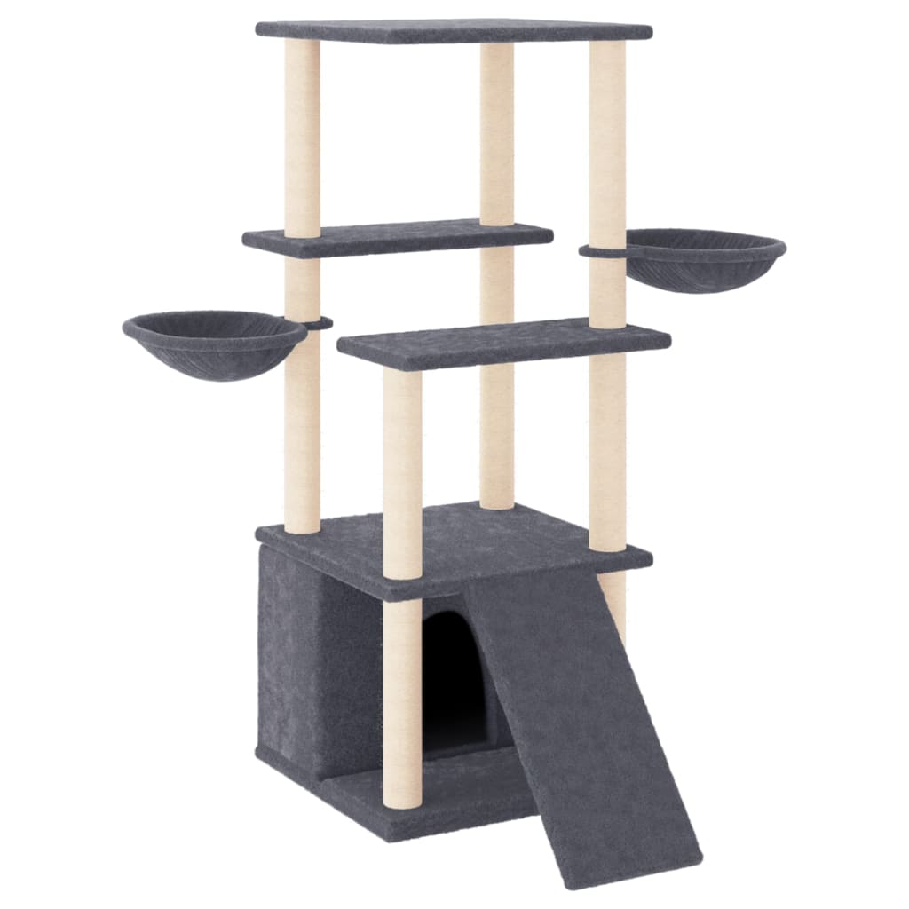 Cat furniture with sisal scratching posts 133 cm dark gray