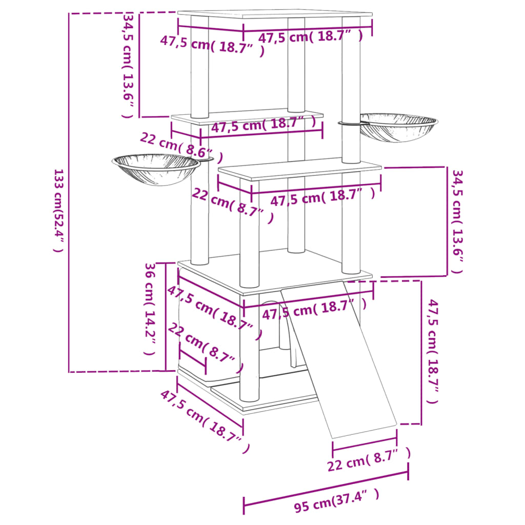 Cat furniture with sisal scratching posts 133 cm dark gray
