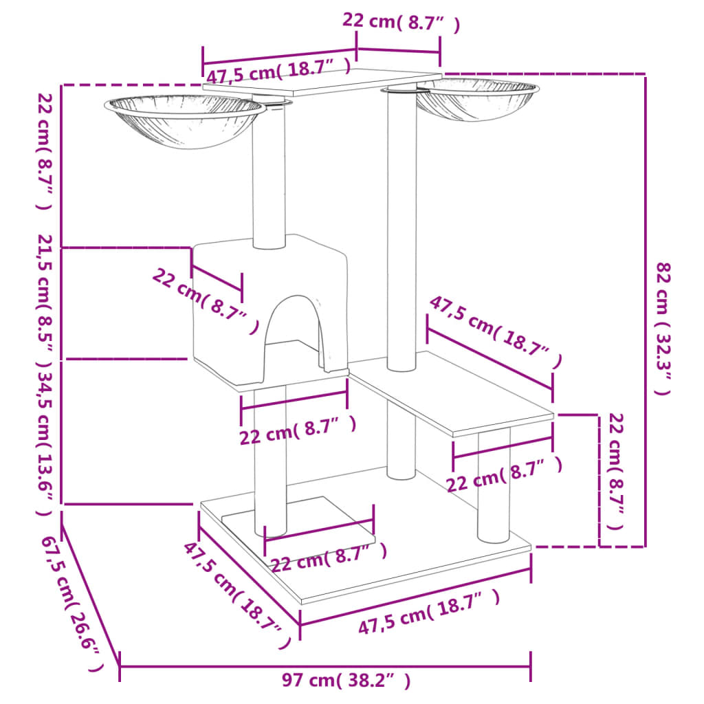 Cat furniture with scratching posts 82 cm cream-colored