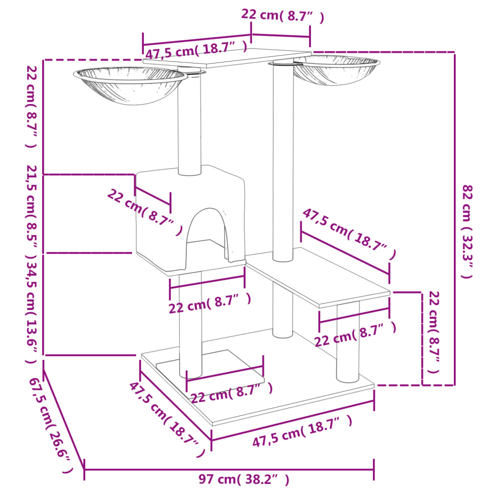 Cat furniture with scratching posts 82 cm dark gray