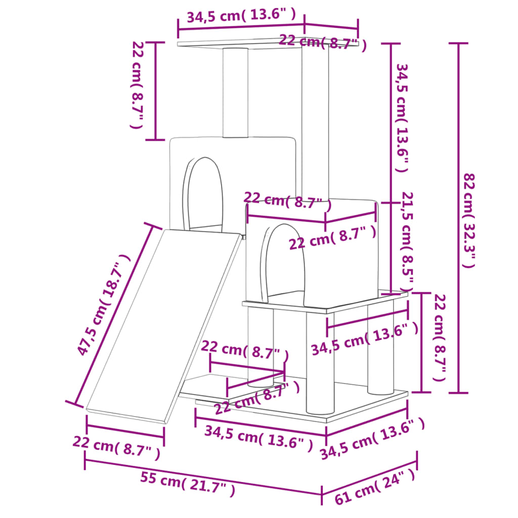 Cat furniture with sisal scratching posts 82 cm cream-colored