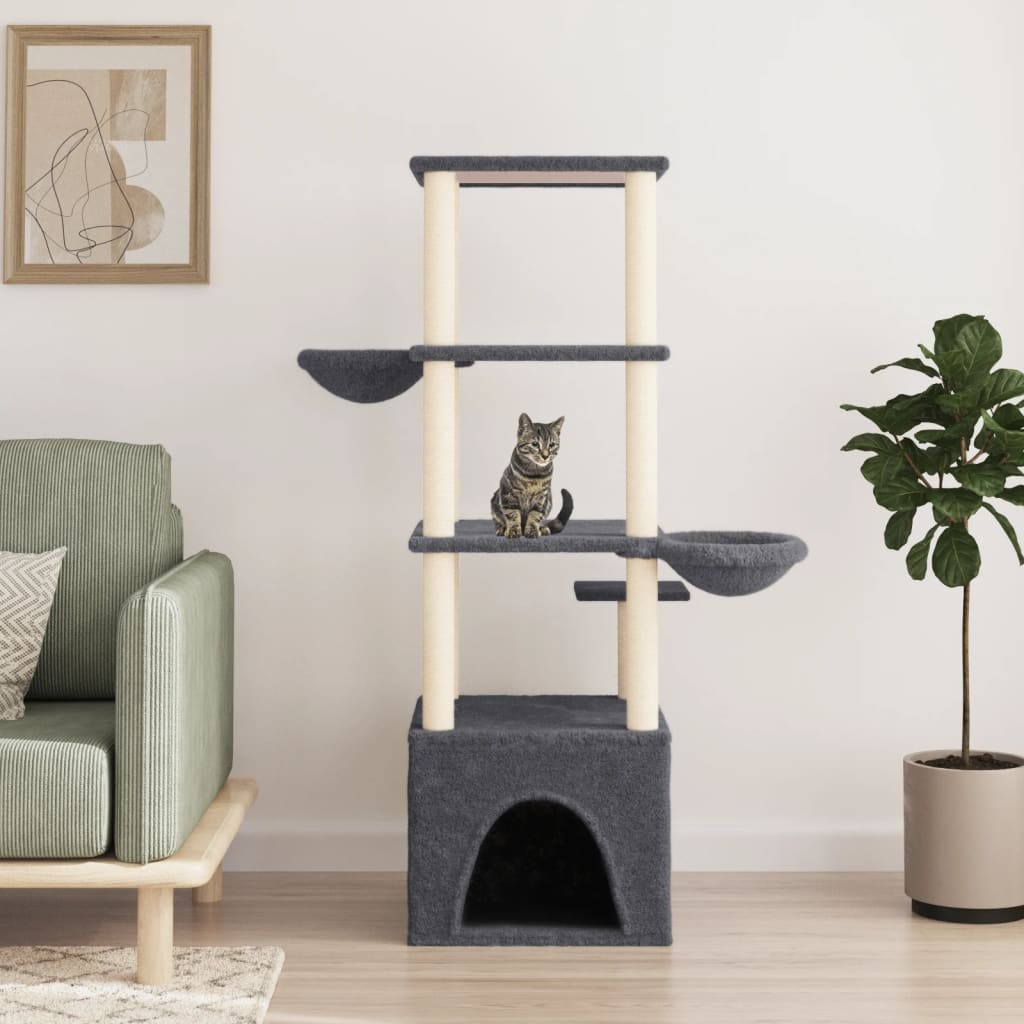Cat furniture with sisal scratching posts 147 cm dark gray